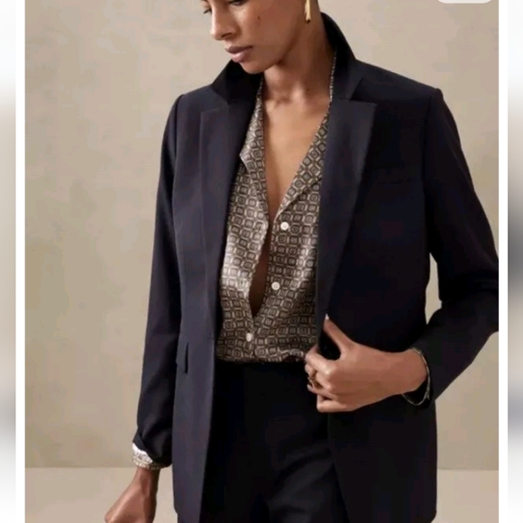 NWOT BANANA REPUBLIC SIENA NAVY BLUE WOOL BLAZER SIZE 0 Petite #445482 - Picture 1 of 17